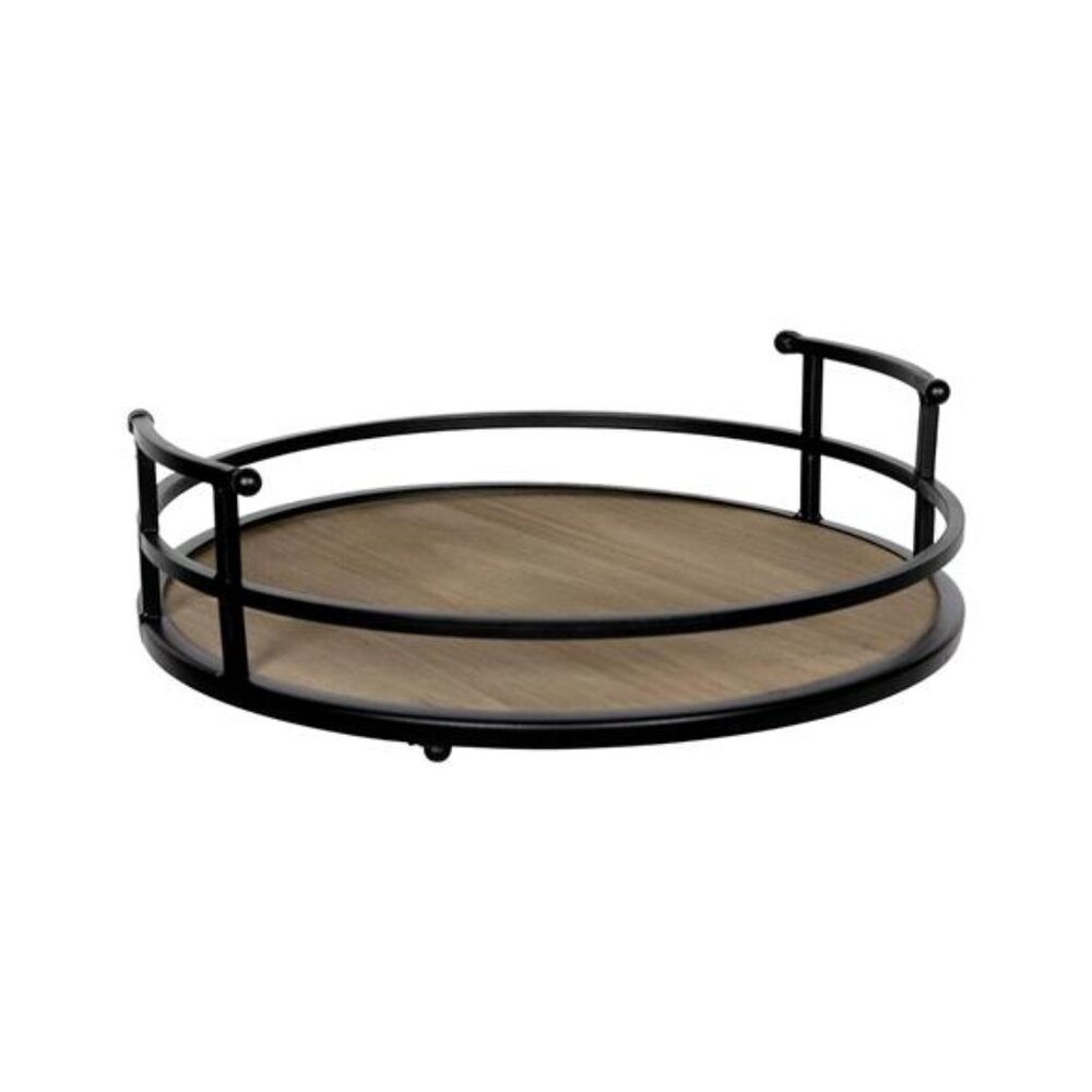 Home Decor Metal and Wood Round Tray | Wooden Coffee Table Tray Decor